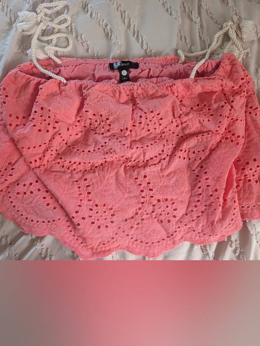 Aqua Eyelet Crop Top Women's Size Large, Coral